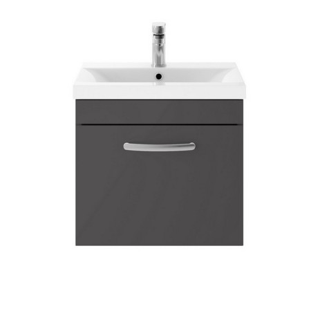Nuie Athena 500mm Gloss Grey One Drawer Wall Hung Vanity Unit