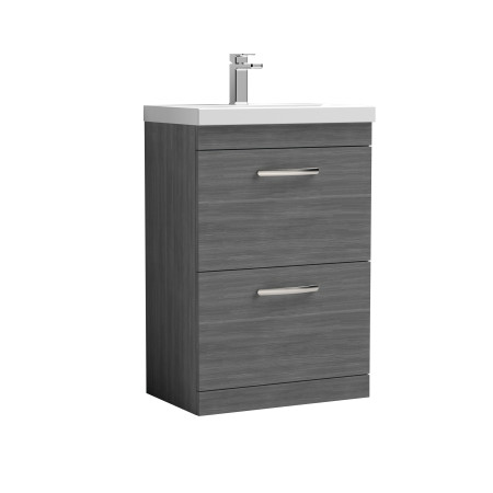 ATH032A Nuie Athena 600mm Anthracite Woodgrain Floor Standing Drawer Vanity Unit
