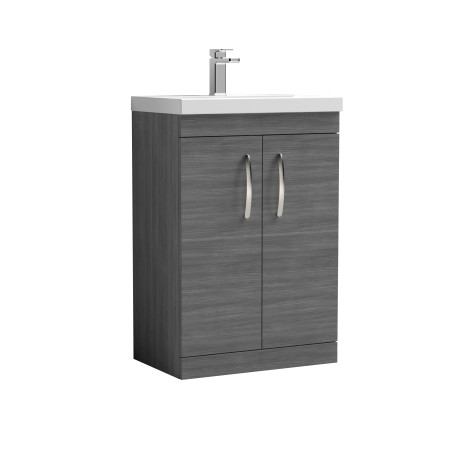 ATH025A Nuie Athena 600mm Anthracite Woodgrain Floor Standing Vanity Unit with Basin