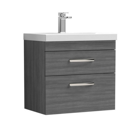 ATH046 Nuie Athena 600mm Anthracite Woodgrain Two Drawer Wall Hung Vanity Unit
