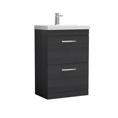 ATH033A Nuie Athena 600mm Charcoal Black Woodgrain Floor Standing Drawer Vanity Unit with Basin