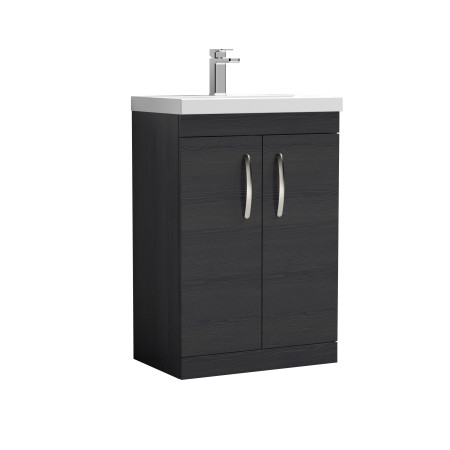ATH026A Nuie Athena 600mm Charcoal Black Woodgrain Floor Standing Vanity Unit with Basin
