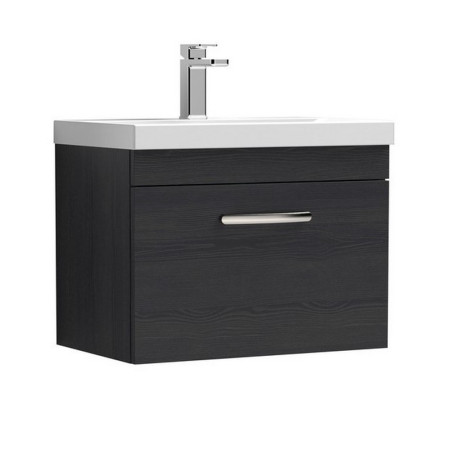 ATH040 Nuie Athena 600mm Charcoal Black Woodgrain One Drawer Wall Hung Vanity Unit