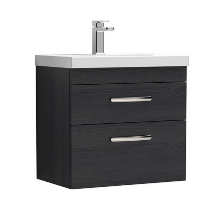 ATH047 Nuie Athena 600mm Charcoal Black Woodgrain Two Drawer Wall Hung Vanity Unit