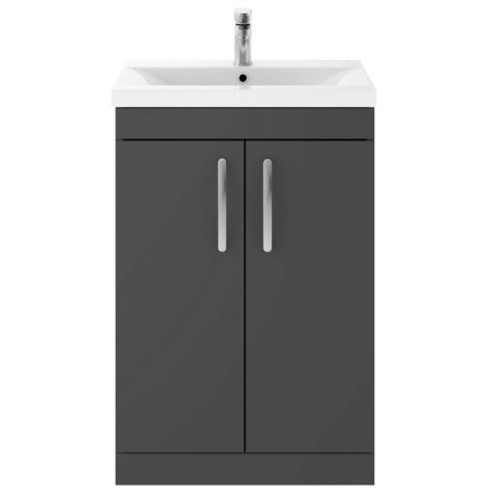 ATH075A Nuie Athena 600mm Gloss Grey Floor Standing Vanity Unit with Basin and Chrome Handles