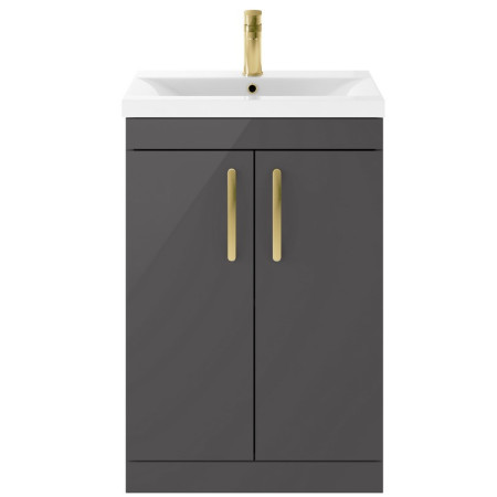 Nuie Athena 600mm Gloss Grey Floor Standing Vanity Unit with Basin