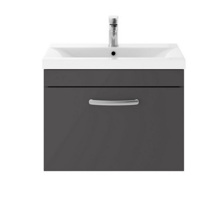 ATH077 Nuie Athena 600mm Gloss Grey One Drawer Wall Hung Vanity Unit