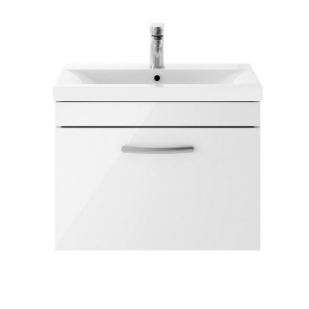 ATH041 Nuie Athena 600mm Gloss White One Drawer Wall Hung Vanity Unit