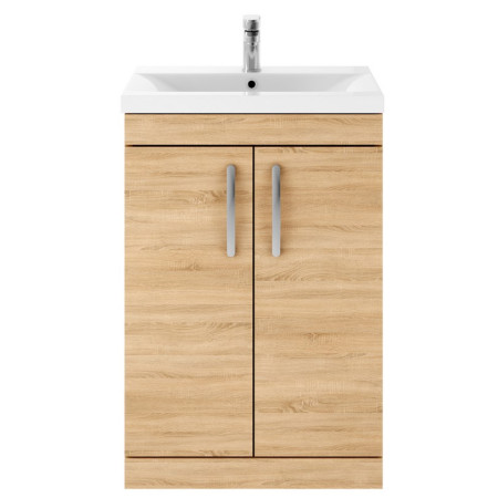 ATH024A Nuie Athena 600mm Natural Oak Floor Standing Vanity Unit with Basin