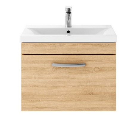 ATH038 Nuie Athena 600mm Natural Oak One Drawer Wall Hung Vanity Unit