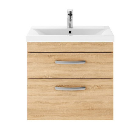 ATH045 Nuie Athena 600mm Natural Oak Two Drawer Wall Hung Vanity Unit