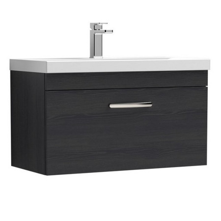 ATH061 Nuie Athena 800mm Charcoal Black Woodgrain One Drawer Wall Hung Vanity Unit (1)