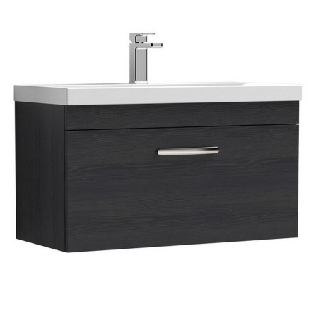 Nuie Athena 800mm Charcoal Black Woodgrain One Drawer Wall Hung Vanity Unit