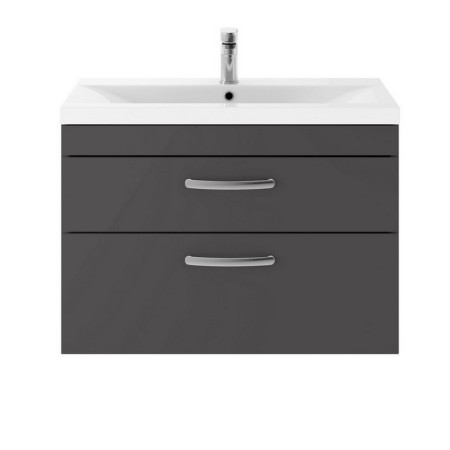 Nuie Athena 800mm Gloss Grey Two Drawer Wall Hung Vanity Unit