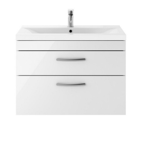 Nuie Athena 800mm Gloss White Two Drawer Wall Hung Vanity Unit