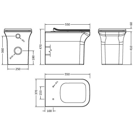 NCG506 Nuie Ava Back To Wall Rimless Pan and Seat Line Drawing
