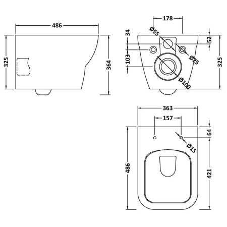 NCG441 Nuie Ava Wall Hung Pan with Soft Closing Seat Line Drawing