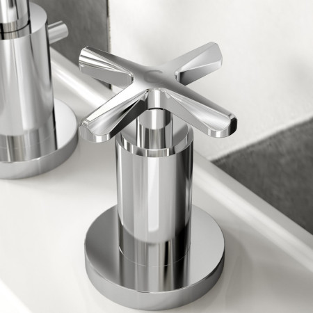 CLX337 Nuie Aztec 3TH Mono Basin Mixer with Push Waste in Chrome Cross Handle Design