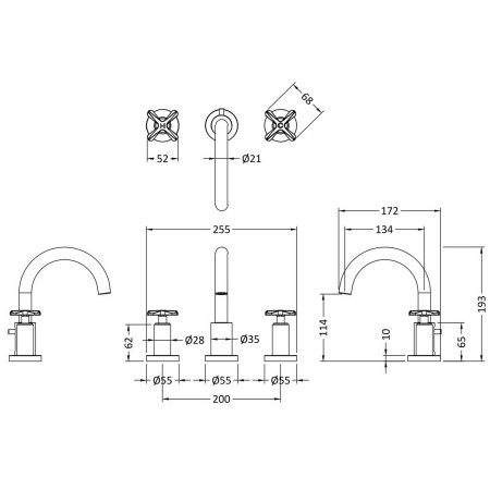 CLX337 Nuie Aztec 3TH Mono Basin Mixer with Push Waste in Chrome Dimensions