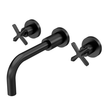 Nuie Aztec 3TH Wall Mounted Basin Mixer in Matt Black
