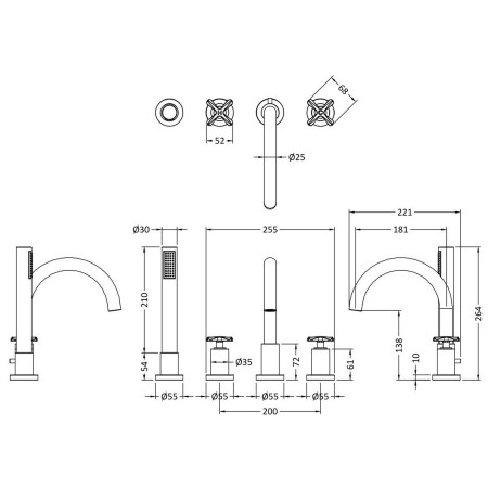 CLX334S Nuie Aztec 4TH Bath Shower Mixer in Chrome Dimensions
