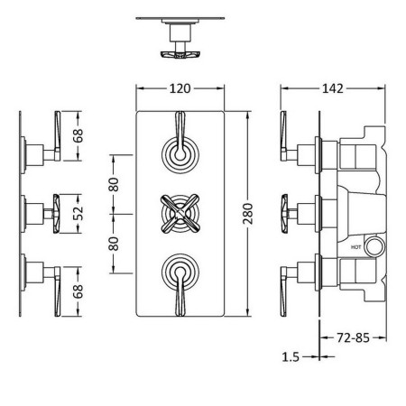 CLL3211 Nuie Aztec Triple Thermostatic Shower Valve in Chrome Line Drawing