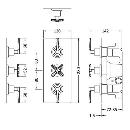 CLL8023 Nuie Aztec Triple Thermostatic Shower Valve with Diverter in Brushed Brass (2)