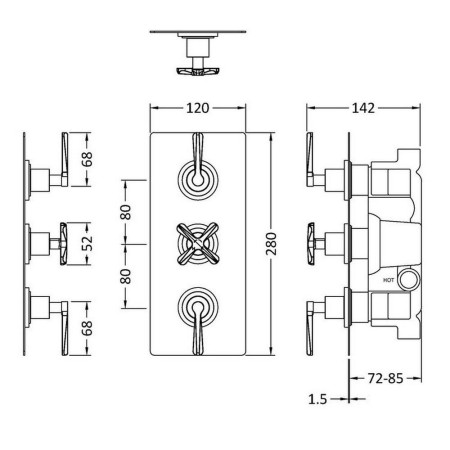 CLL4023 Nuie Aztec Triple Thermostatic Shower Valve with Diverter in Matt Black (2)