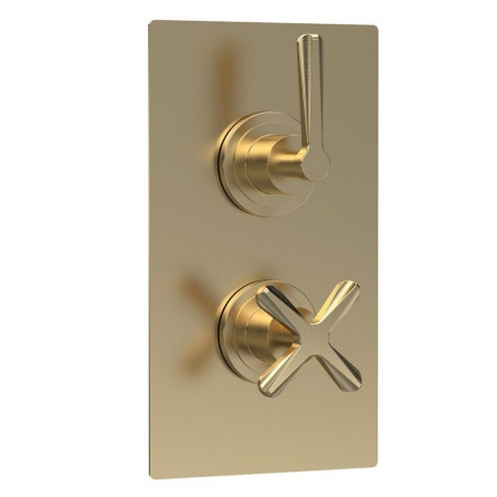 Nuie Aztec Twin Thermostatic Shower Valve in Brushed Brass