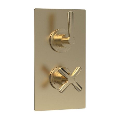 Nuie Aztec Twin Thermostatic Shower Valve with Diverter in Brushed Brass