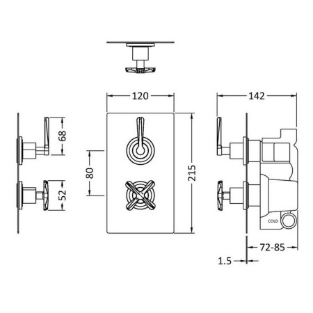 CLL8207 Nuie Aztec Twin Thermostatic Shower Valve with Diverter in Brushed Brass (2)