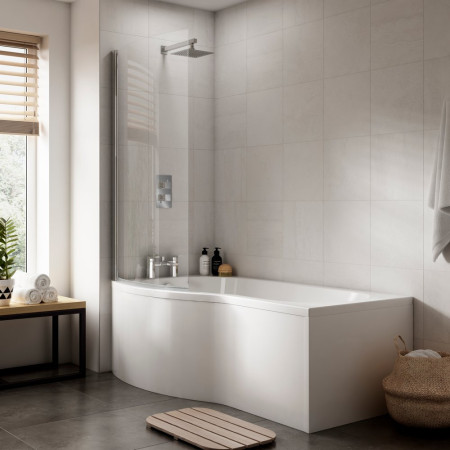 WBB1585L Nuie B Shaped Left Hand 1500 x 900mm Shower Bath with a Bath Screen
