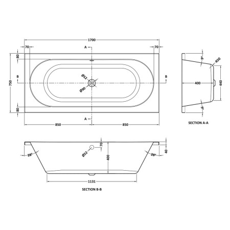 BDE010 Nuie Barmby Round Double Ended 1700 x 750mm Eternalite Bath (2)