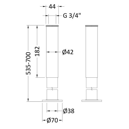DA314 Nuie Bath Legs with Adjustable Shrouds Line Drawing