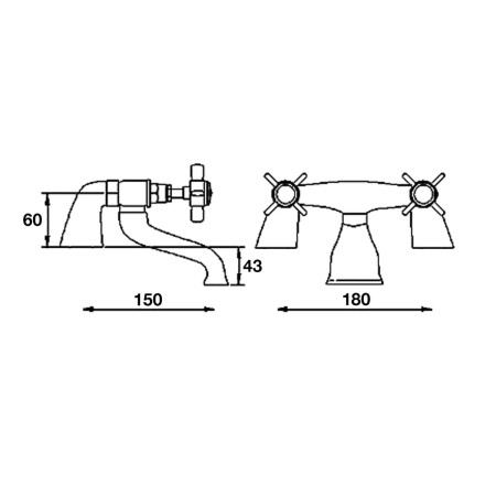 I828X Nuie Beaumont Brushed Brass Bath Filler Line Drawing