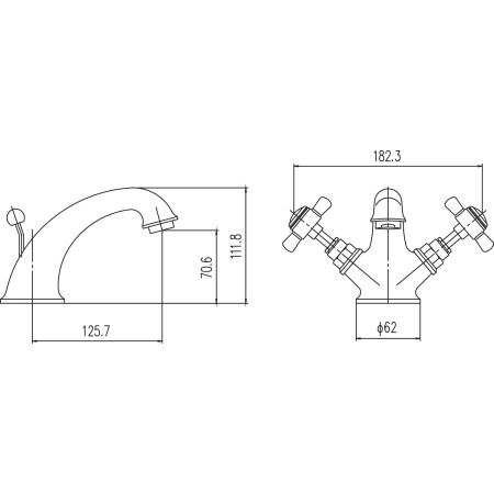 I805X Nuie Beaumont Brushed Brass Luxury Mono Basin Mixer with Waste Line Drawing
