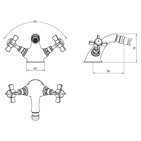 I806X Nuie Beaumont Brushed Brass Luxury Mono Bidet Mixer with Waste Line Drawing