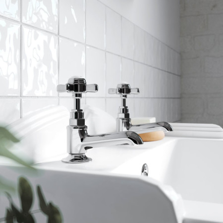 I321XE Nuie Beaumont Traditional Basin Taps Pair Lifestyle