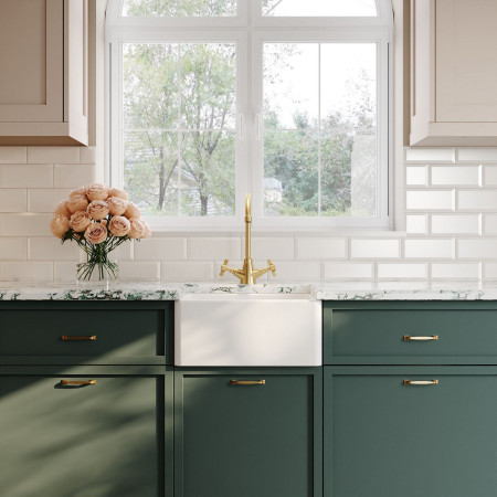 BE11018 Nuie Belfast 460 x 380mm White Fireclay Kitchen Sink Lifestyle