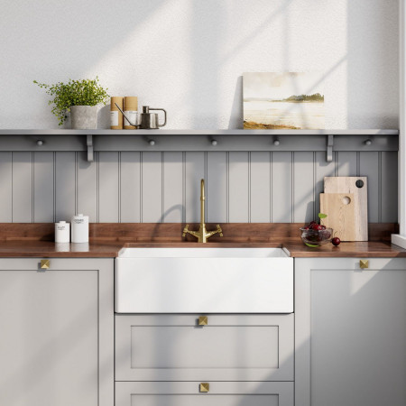 BE10032 Nuie Belfast 795 x 460mm White Fireclay Kitchen Sink Lifestyle