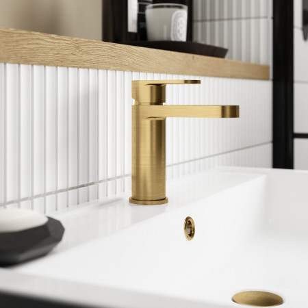 BIN805 Nuie Binsey Brushed Brass Mono Basin Mixer with Waste Lifestyle
