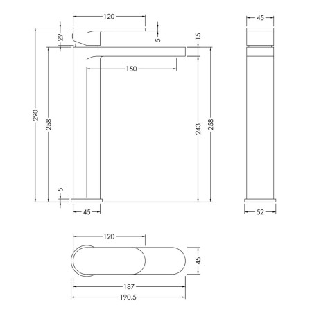 BIN1570 Nuie Binsey Brushed Bronze Tall Basin Mixer Line Drawing