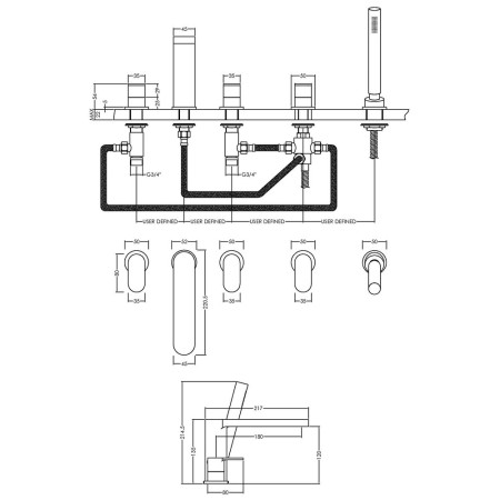 BIN314 Nuie Binsey Chrome 5TH Bath Shower Mixer Line
