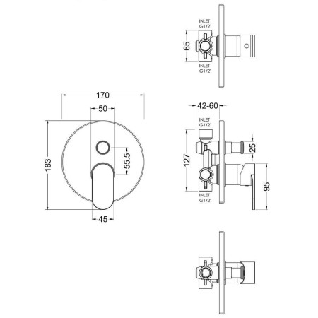 BINMV12 Nuie Binsey Concealed Chrome Manual Shower Valve with Diverter (2)