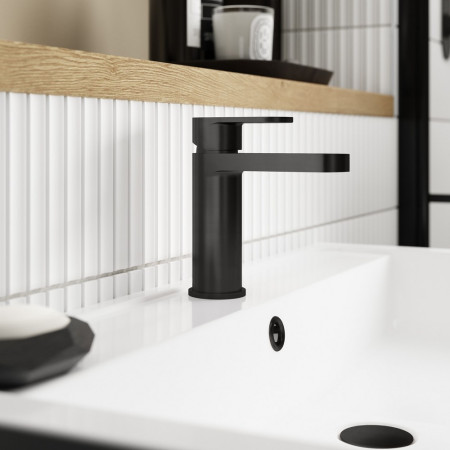 BIN405 Nuie Binsey Matt Black Mono Basin Mixer with Waste Lifestyle