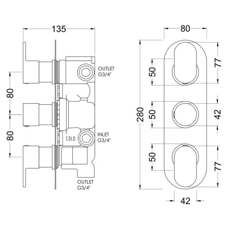 BINTR03 Nuie Binsey Triple Thermostatic Chrome Shower Valve with Diverter (2)