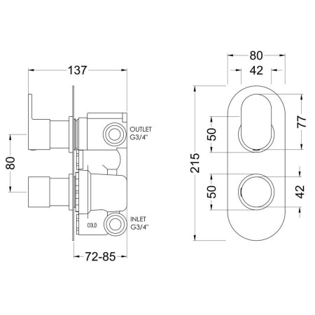 BINTW02 Nuie Binsey Twin Thermostatic Two Outlet Chrome Shower Valve with Diverter (2)