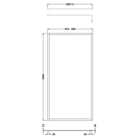 NWFF10BP Nuie Black 1000 x 1950mm Full Outer Frame Wetroom Screen Line Drawing