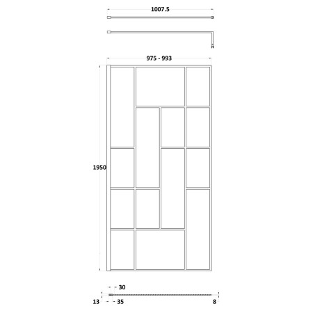 NWSFB10 Nuie Black 1000mm Abstract 8mm Wetroom Screen Line Drawing