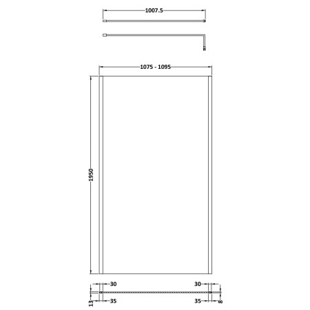 NWOF11BP Nuie Black 1100 x 1950mm Outer Frame Wetroom Screen Line Drawing